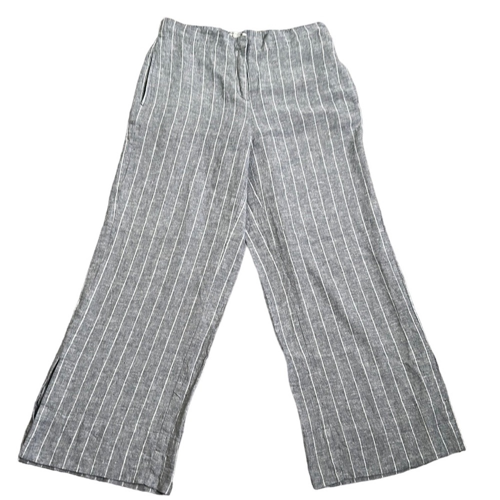 Nic+Zoe gray linen striped pants size 6